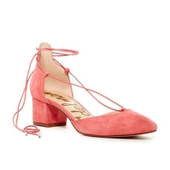 Sam Edelman Shoes - Sam Edelman Loretta Lace Up Pink Suede Block Heels - 9